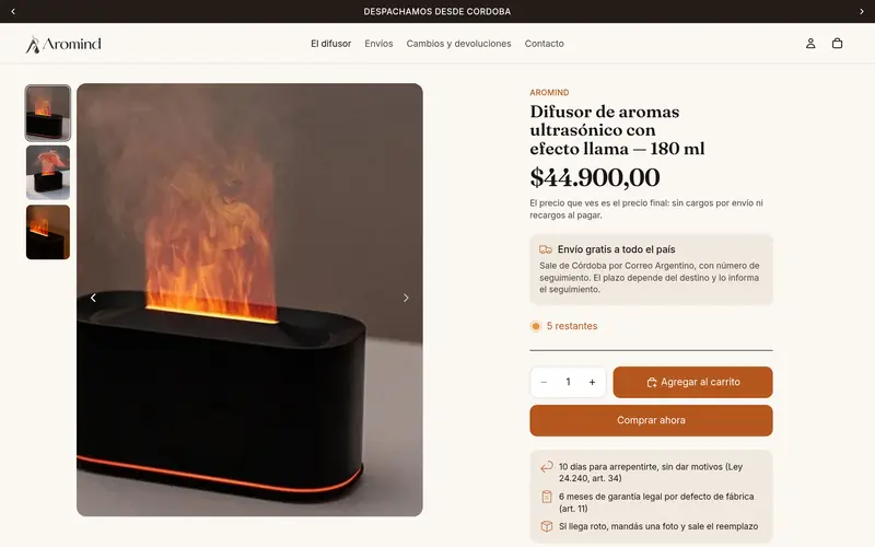 Ficha de producto en escritorio.