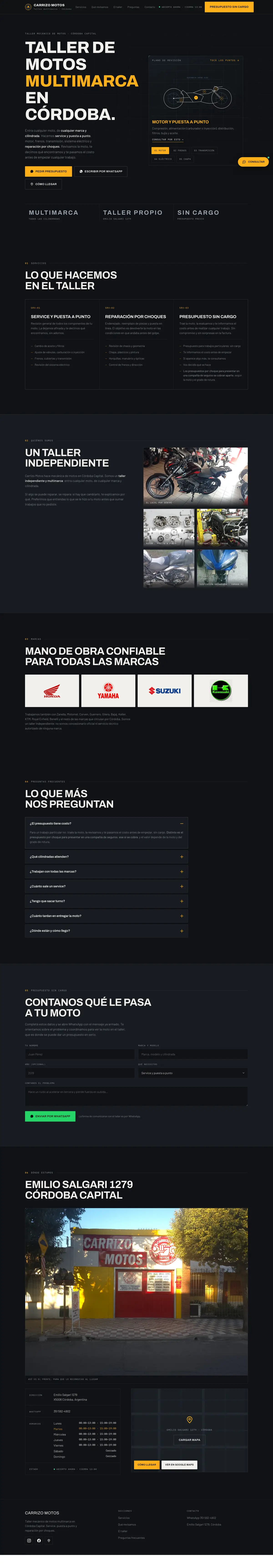 Captura completa de la portada de Carrizo Motos, de arriba abajo