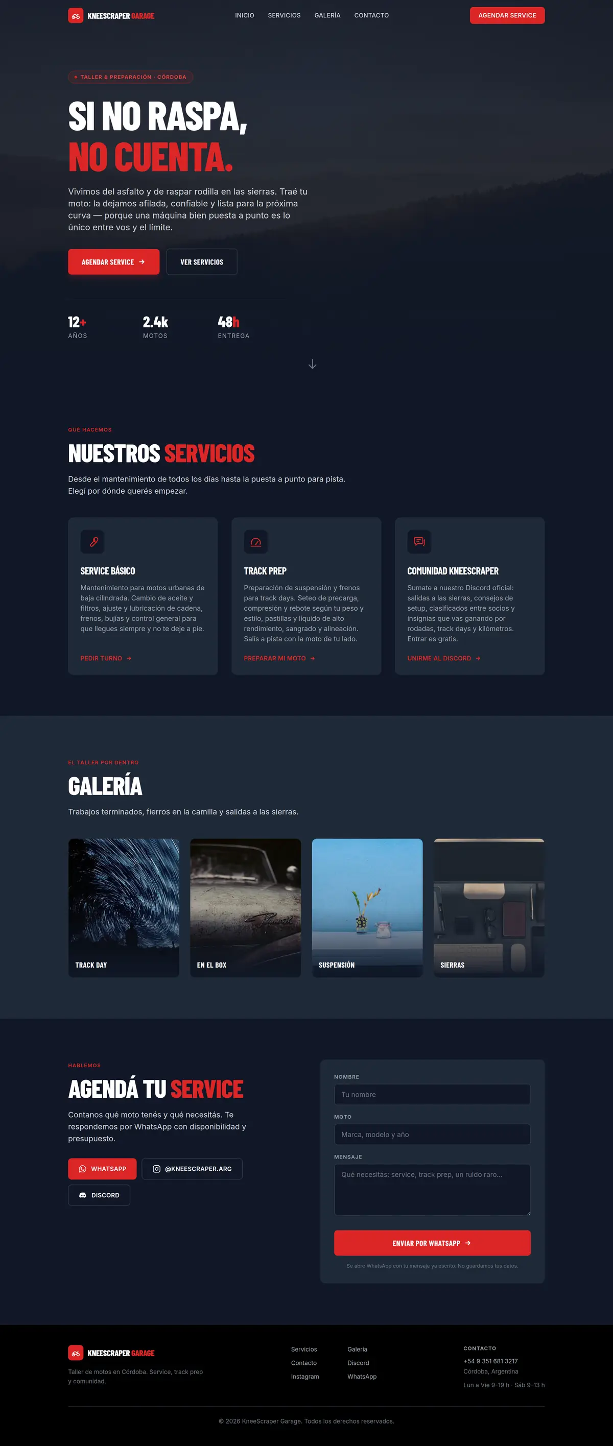 Captura completa de la portada de KneeScraper Garage, de arriba abajo